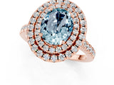 Rose gold Double Halo Oval Cut Aquamarine Pavé Band with Four-Prong Setting_1