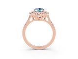 Rose gold Double Halo Oval Cut Aquamarine Pavé Band with Four-Prong Setting_3