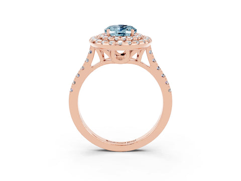 Rose gold Double Halo Oval Cut Aquamarine Pavé Band with Four-Prong Setting_3