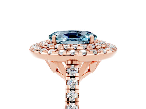 Rose gold Double Halo Oval Cut Aquamarine Pavé Band with Four-Prong Setting_5