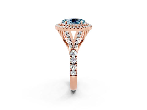 Rose gold Double Halo Oval Cut Aquamarine Pavé Split Shank Ring with Prong Setting_2