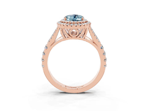 Rose gold Double Halo Oval Cut Aquamarine Pavé Split Shank Ring with Prong Setting_3
