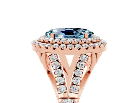 Rose gold Double Halo Oval Cut Aquamarine Pavé Split Shank Ring with Prong Setting_5