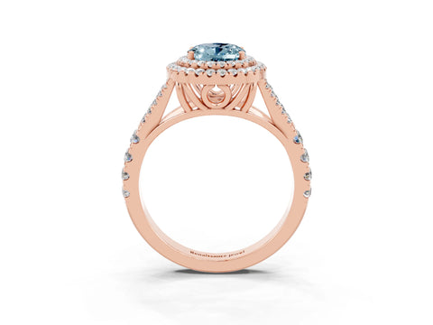 Rose gold Double Halo Oval Cut Aquamarine Split Shank Engagement Ring with Four-Prong Setting_3