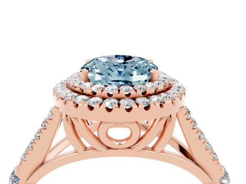 Rose gold Double Halo Oval Cut Aquamarine Split Shank Engagement Ring with Four-Prong Setting_4