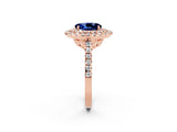 Rose gold Double Halo Oval Cut Blue Sapphire Pavé Band with Four-Prong Setting_2
