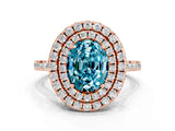 Rose gold Double Halo Oval Cut Blue Topaz Pavé Band with Four-Prong Setting