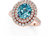Rose gold Double Halo Oval Cut Blue Topaz Pavé Band with Four-Prong Setting_1