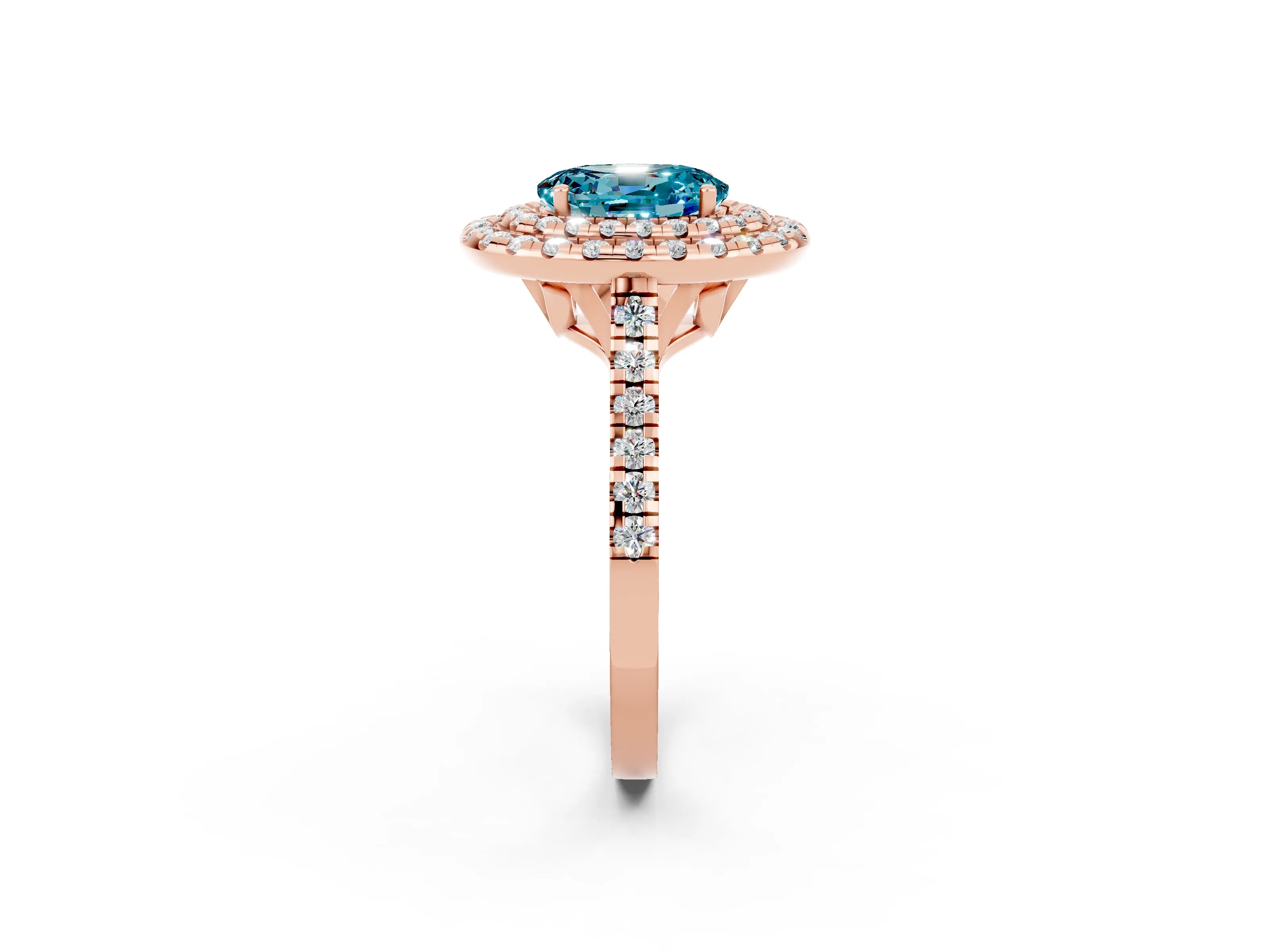 Rose gold Double Halo Oval Cut Blue Topaz Pavé Band with Four-Prong Setting_2