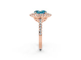 Rose gold Double Halo Oval Cut Blue Topaz Pavé Band with Four-Prong Setting_2