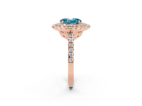 Rose gold Double Halo Oval Cut Blue Topaz Pavé Band with Four-Prong Setting_2