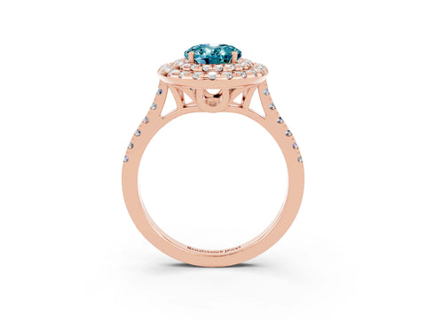 Rose gold Double Halo Oval Cut Blue Topaz Pavé Band with Four-Prong Setting_3