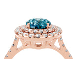 Rose gold Double Halo Oval Cut Blue Topaz Pavé Band with Four-Prong Setting_4
