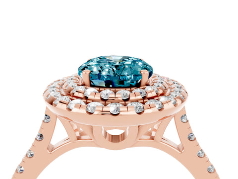 Rose gold Double Halo Oval Cut Blue Topaz Pavé Band with Four-Prong Setting_4