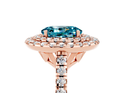 Rose gold Double Halo Oval Cut Blue Topaz Pavé Band with Four-Prong Setting_5