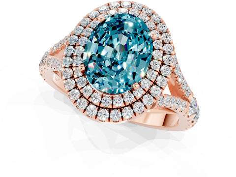 Rose gold Double Halo Oval Cut Blue Topaz Split Shank Engagement Ring with Four-Prong Setting_1