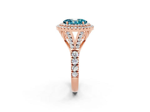 Rose gold Double Halo Oval Cut Blue Topaz Split Shank Engagement Ring with Four-Prong Setting_2