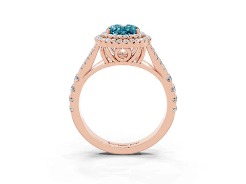 Rose gold Double Halo Oval Cut Blue Topaz Split Shank Engagement Ring with Four-Prong Setting_3