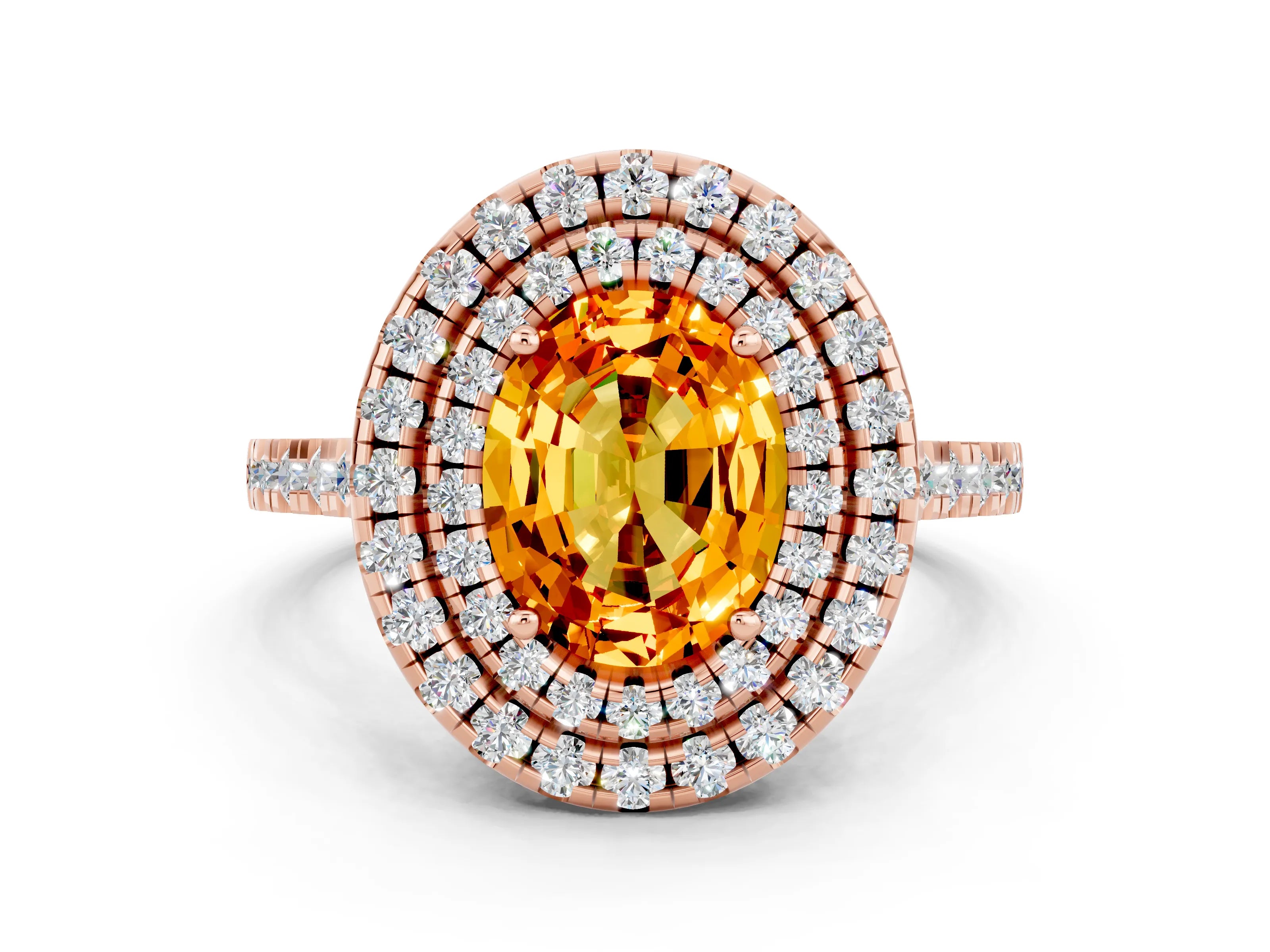 Rose gold Double Halo Oval Cut Citrine Pavé Band with Four-Prong Setting