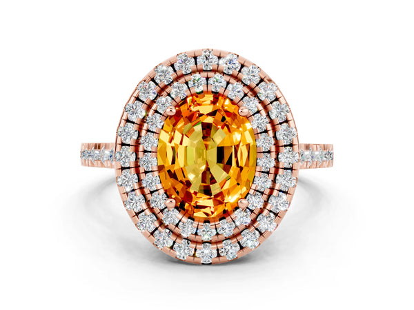 Rose gold Double Halo Oval Cut Citrine Pavé Band with Four-Prong Setting