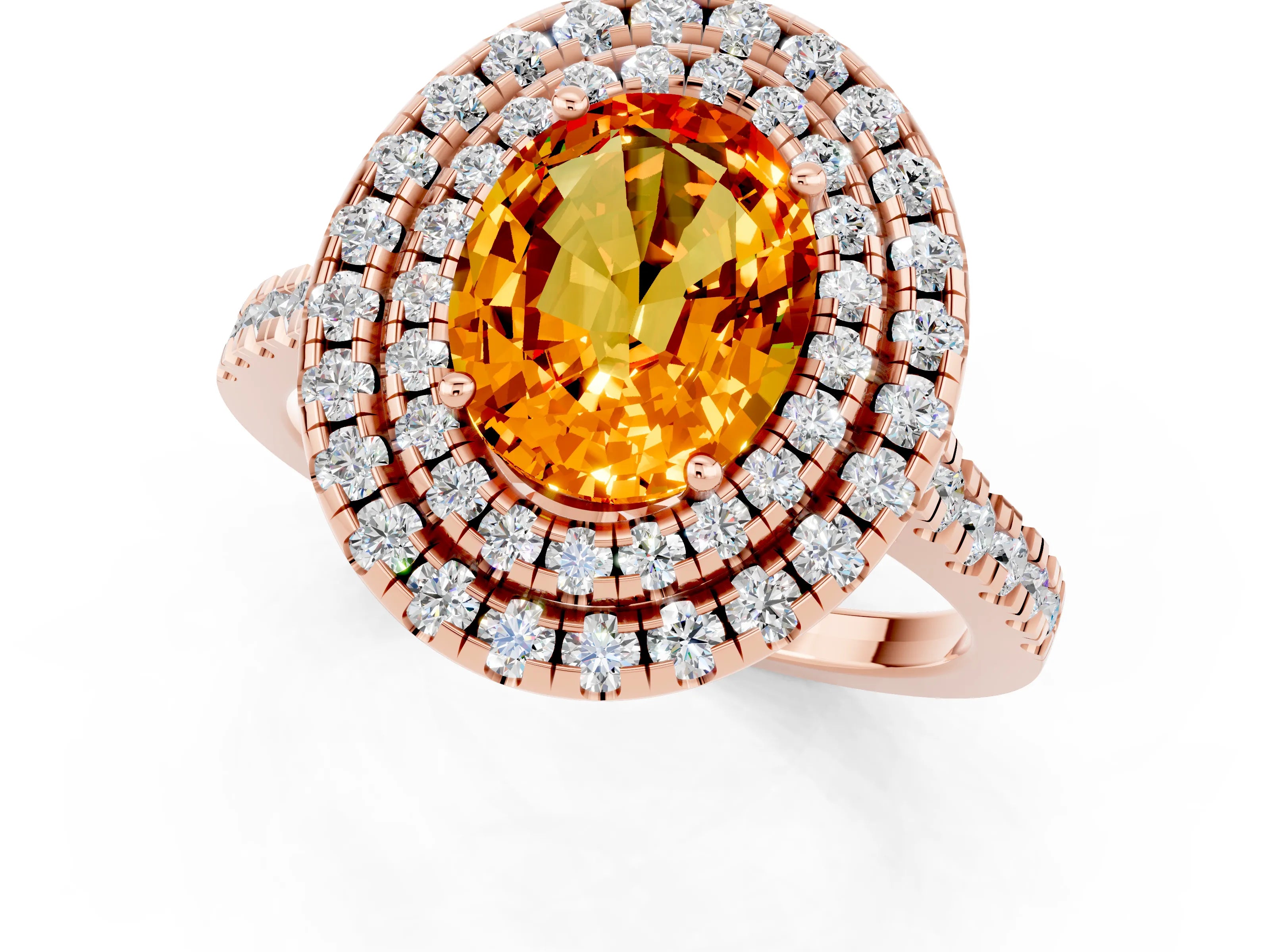 Rose gold Double Halo Oval Cut Citrine Pavé Band with Four-Prong Setting_1