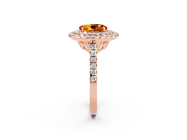 Rose gold Double Halo Oval Cut Citrine Pavé Band with Four-Prong Setting