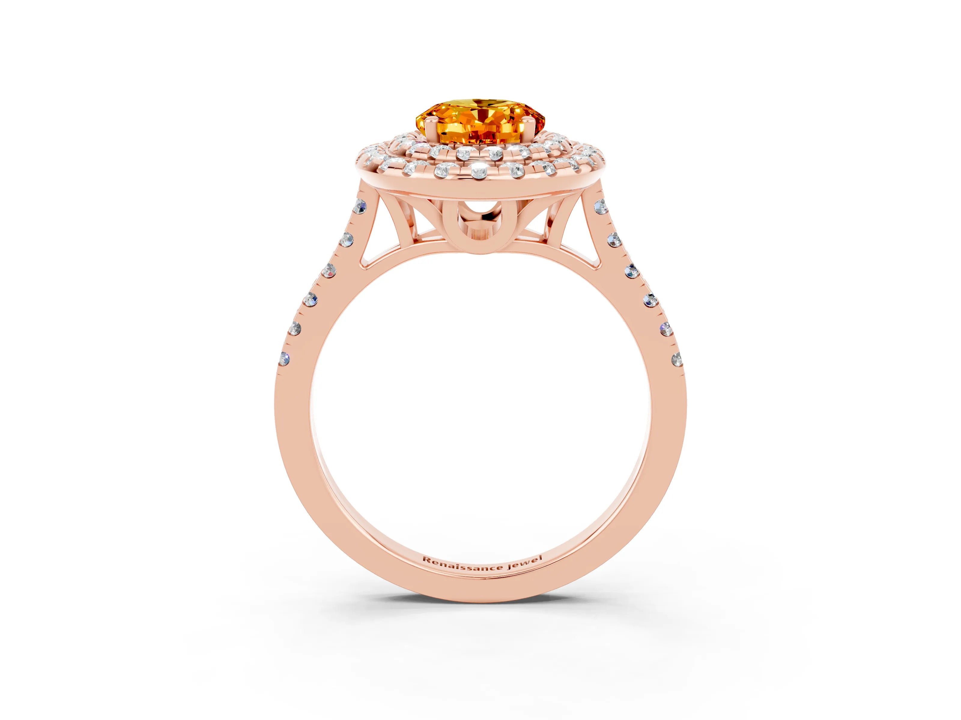 Rose gold Double Halo Oval Cut Citrine Pavé Band with Four-Prong Setting_3