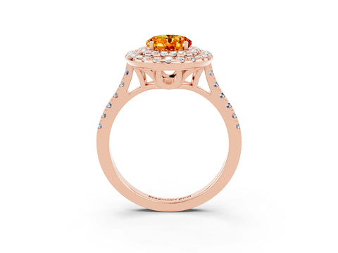 Rose gold Double Halo Oval Cut Citrine Pavé Band with Four-Prong Setting_3