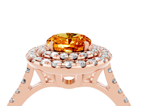 Rose gold Double Halo Oval Cut Citrine Pavé Band with Four-Prong Setting_4