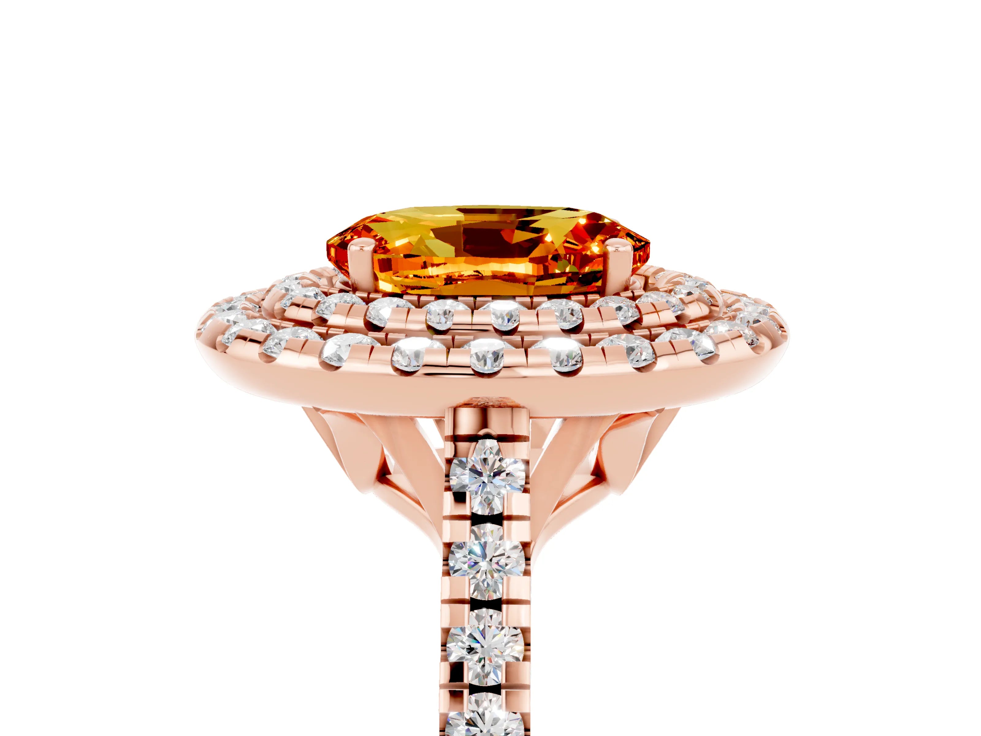Rose gold Double Halo Oval Cut Citrine Pavé Band with Four-Prong Setting_5
