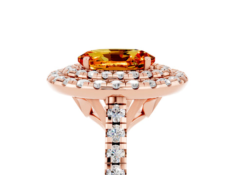 Rose gold Double Halo Oval Cut Citrine Pavé Band with Four-Prong Setting_5