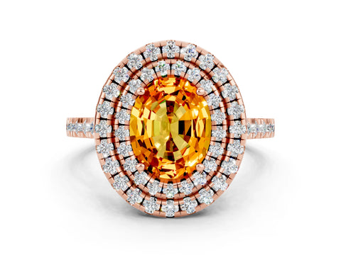 Rose gold Double Halo Oval Cut Citrine Pavé Band with Four-Prong Setting
