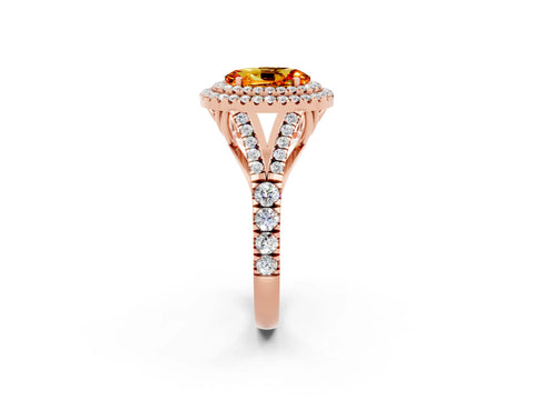 Rose gold Double Halo Oval Cut Citrine Pavé Split Shank Ring with Prong Setting_2
