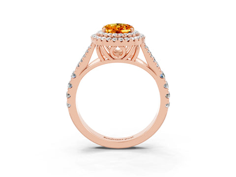 Rose gold Double Halo Oval Cut Citrine Pavé Split Shank Ring with Prong Setting_3