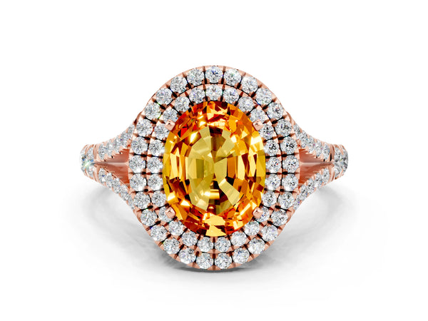 Rose gold Double Halo Oval Cut Citrine Split Shank Engagement Ring with Four-Prong Setting