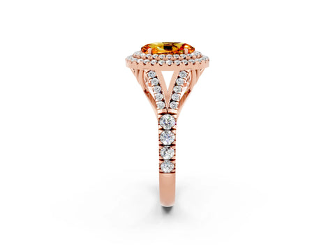 Rose gold Double Halo Oval Cut Citrine Split Shank Engagement Ring with Four-Prong Setting_2