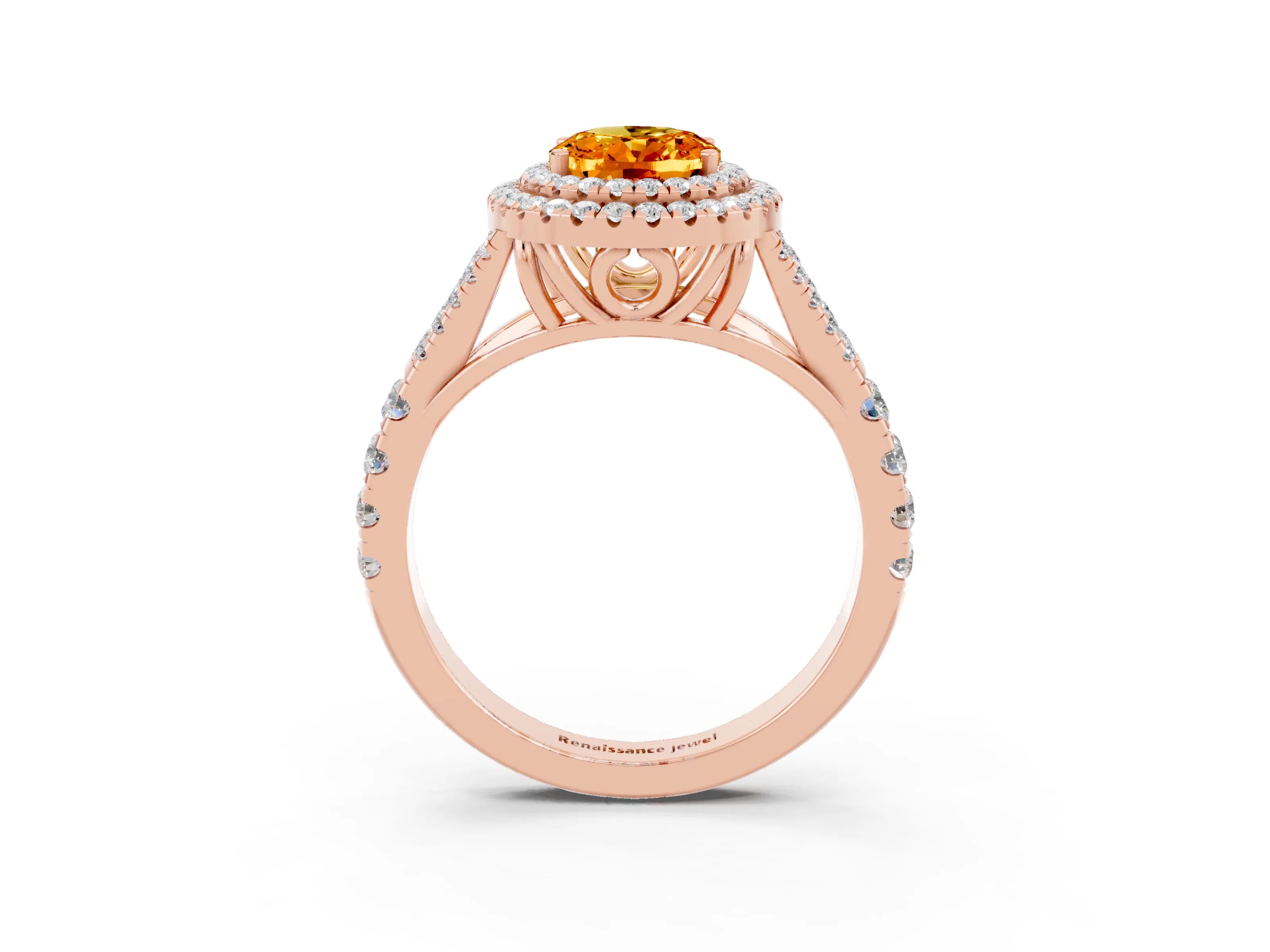 Rose gold Double Halo Oval Cut Citrine Split Shank Engagement Ring with Four-Prong Setting_3