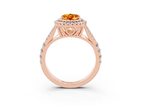 Rose gold Double Halo Oval Cut Citrine Split Shank Engagement Ring with Four-Prong Setting_3