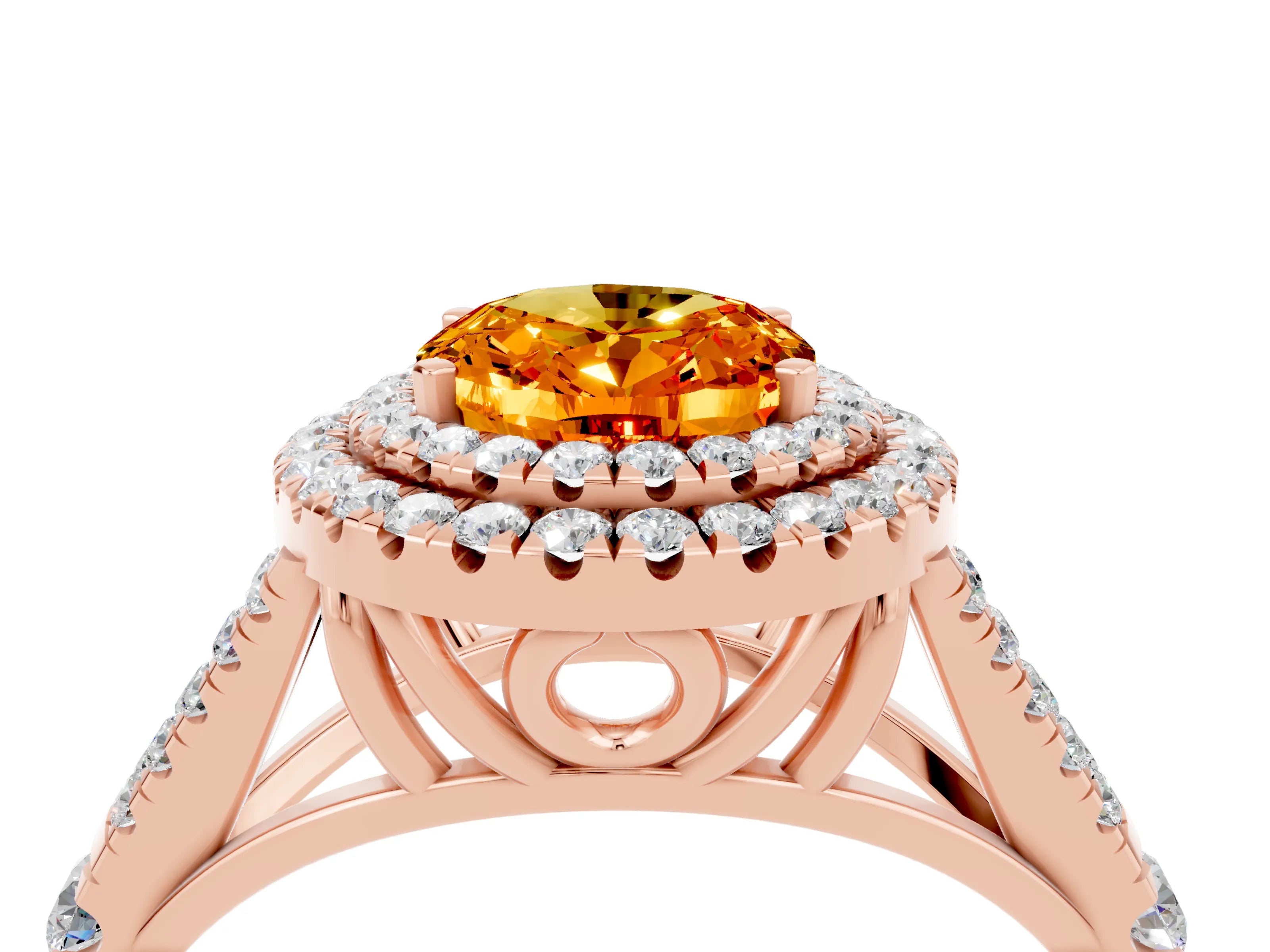 Rose gold Double Halo Oval Cut Citrine Split Shank Engagement Ring with Four-Prong Setting_4
