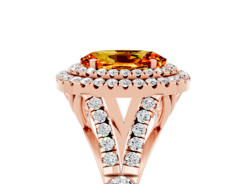 Rose gold Double Halo Oval Cut Citrine Split Shank Engagement Ring with Four-Prong Setting_5