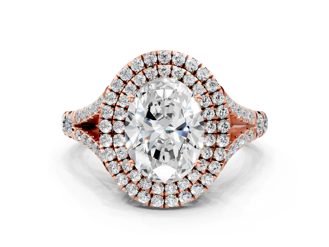 Rose gold Double Halo Oval Cut Diamond Split Shank Engagement Ring with Four-Prong Setting_7