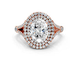 Rose gold Double Halo Oval Cut Diamond Split Shank Engagement Ring with Four-Prong Setting_7