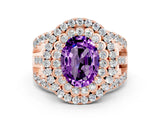 Rose gold Double Halo Oval Cut Diamond Split Shank Pave Set Ring