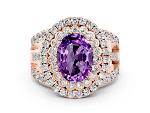 Rose gold Double Halo Oval Cut Diamond Split Shank Pave Set Ring
