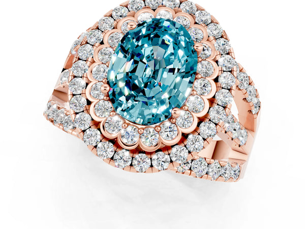 Rose gold Double Halo Oval Cut Diamond Split Shank Pave Set Ring