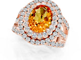 Rose gold Double Halo Oval Cut Diamond Split Shank Pave Set Ring_1
