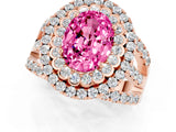 Rose gold Double Halo Oval Cut Diamond Split Shank Pave Set Ring_1