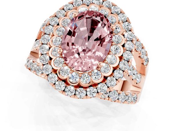 Rose gold Double Halo Oval Cut Diamond Split Shank Pave Set Ring
