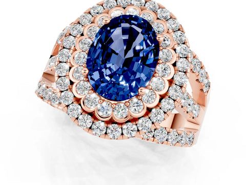 Rose gold Double Halo Oval Cut Diamond Split Shank Pave Set Ring_1