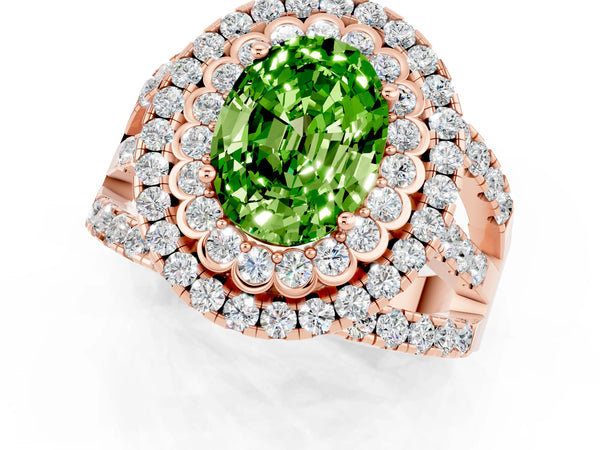 Rose gold Double Halo Oval Cut Diamond Split Shank Pave Set Ring